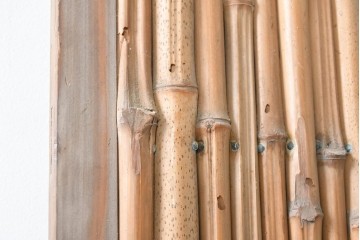 ヴィンテージ建具　昭和中期　細竹の節と自然木の横桟が織りなす味わい深い竹垣1枚　(R-091388)