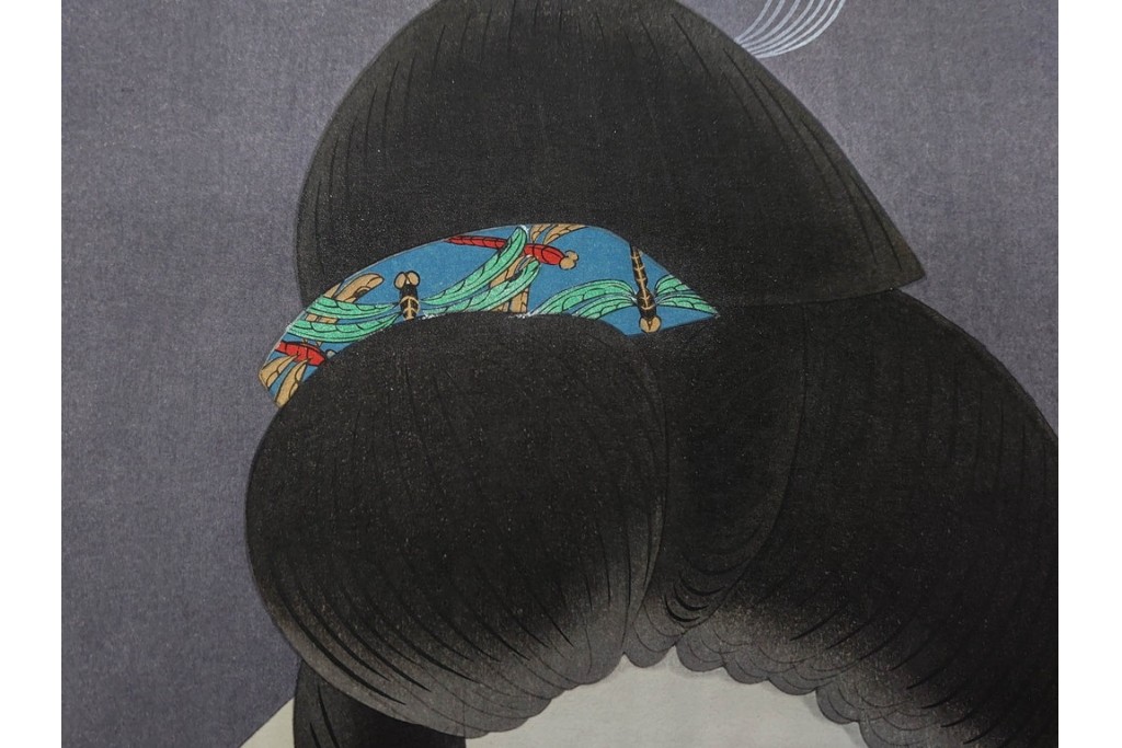 真作　昭和55年6月作　神保朋世　「静夜」　うつむく女性を描いた木版画　(R-091393)