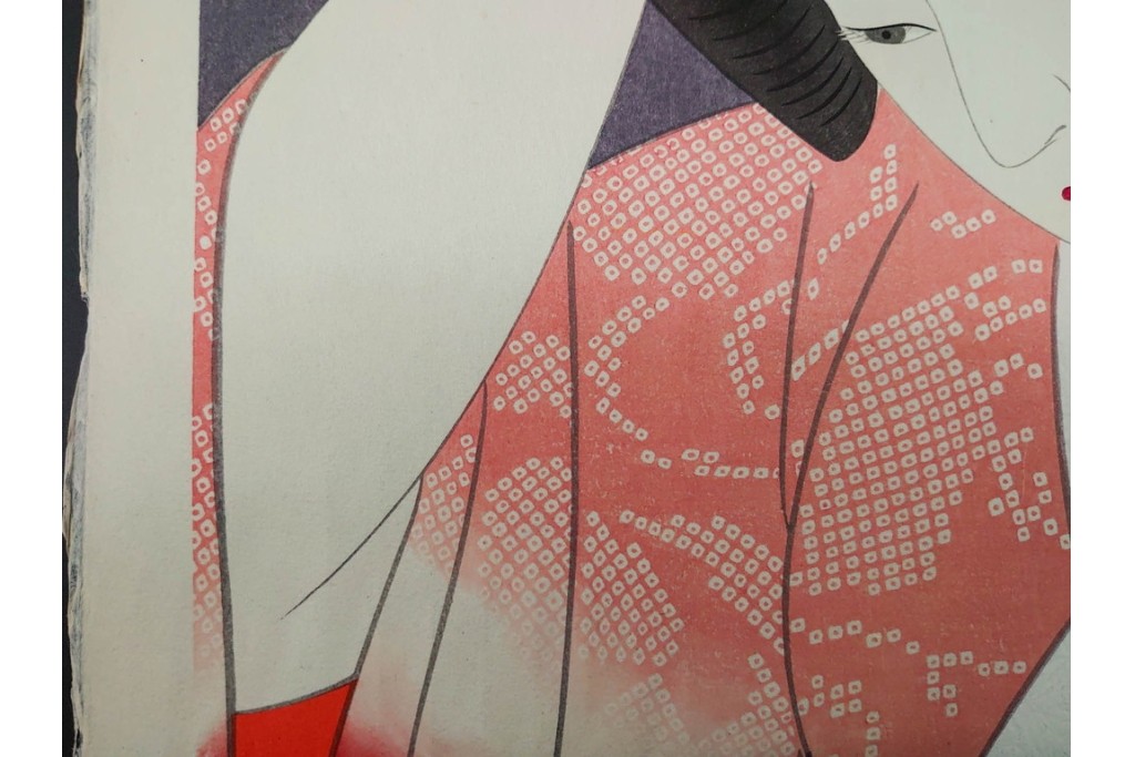 真作　昭和55年6月作　神保朋世　「静夜」　うつむく女性を描いた木版画　(R-091393)