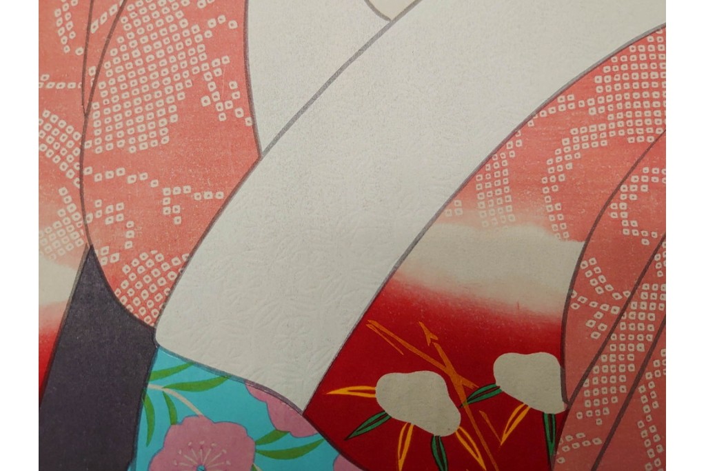 真作　昭和55年6月作　神保朋世　「静夜」　うつむく女性を描いた木版画　(R-091393)