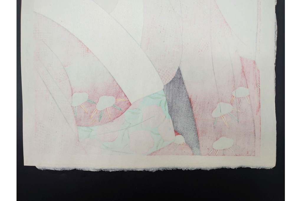 真作　昭和55年6月作　神保朋世　「静夜」　うつむく女性を描いた木版画　(R-091393)