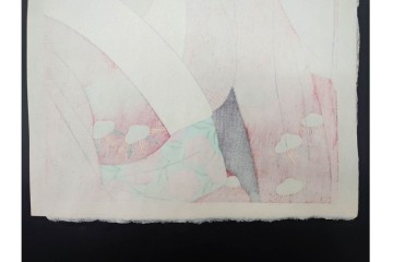 真作　昭和55年6月作　神保朋世　「静夜」　うつむく女性を描いた木版画　(R-091393)