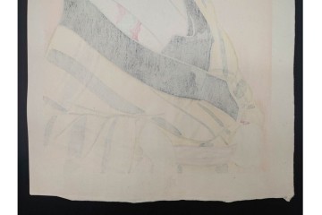 真作　昭和32年12月作　神保朋世　「夜情」　着物姿の女性を描いた木版画　(R-091394)