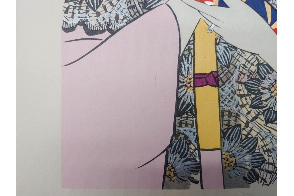真作　昭和37年9月作　神保朋世　「宵の灯」　宵の街を歩く女性を描いた木版画　(R-091395)
