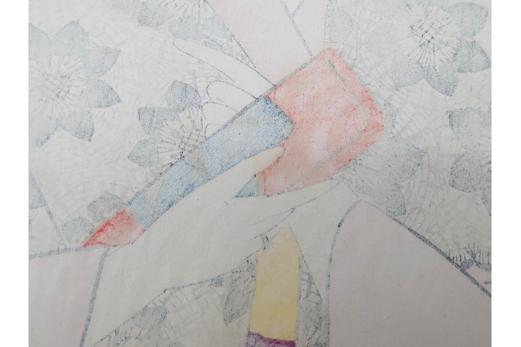 真作　昭和37年9月作　神保朋世　「宵の灯」　宵の街を歩く女性を描いた木版画　(R-091395)