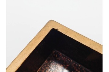 明治から大正期　時代物漆器　鶴・松竹梅蒔絵　螺鈿のきらめきが美しい総梨地の御短冊箱　外箱付き　(R-091408)