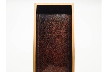 明治から大正期　時代物漆器　鶴・松竹梅蒔絵　螺鈿のきらめきが美しい総梨地の御短冊箱　外箱付き　(R-091408)