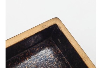 明治から大正期　時代物漆器　鶴・松竹梅蒔絵　螺鈿のきらめきが美しい総梨地の御色紙箱　外箱付き　(R-091409)