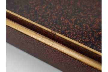 明治から大正期　時代物漆器　鶴・松竹梅蒔絵　螺鈿のきらめきが美しい総梨地の御色紙箱　外箱付き　(R-091409)