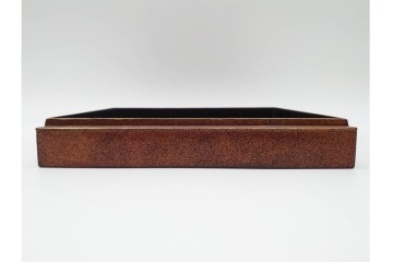明治から大正期　時代物漆器　鶴・松竹梅蒔絵　螺鈿のきらめきが美しい総梨地の御色紙箱　外箱付き　(R-091409)