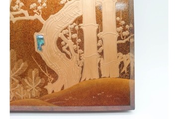 明治から大正期　時代物漆器　鶴・松竹梅蒔絵　螺鈿のきらめきが美しい総梨地の御硯箱　硯・水滴(龍雲吉田造)・外箱付き　(R-091410)