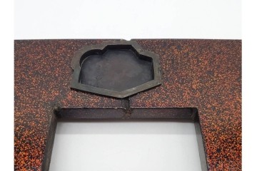 明治から大正期　時代物漆器　鶴・松竹梅蒔絵　螺鈿のきらめきが美しい総梨地の御硯箱　硯・水滴(龍雲吉田造)・外箱付き　(R-091410)