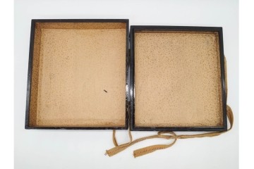 明治から大正期　時代物漆器　鶴・松竹梅蒔絵　螺鈿のきらめきが美しい総梨地の御硯箱　硯・水滴(龍雲吉田造)・外箱付き　(R-091410)