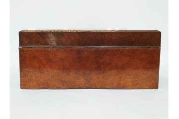 明治から大正期　時代物漆器　鶴・松竹梅蒔絵　螺鈿のきらめきが美しい総梨地の御文庫　外箱付き　(R-091411)
