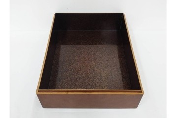 明治から大正期　時代物漆器　鶴・松竹梅蒔絵　螺鈿のきらめきが美しい総梨地の御文庫　外箱付き　(R-091411)