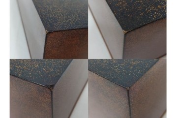 明治から大正期　時代物漆器　鶴・松竹梅蒔絵　螺鈿のきらめきが美しい総梨地の御文庫　外箱付き　(R-091411)