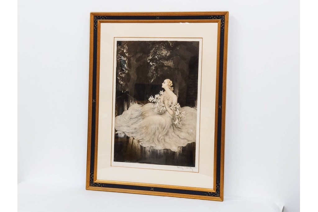 1934年　真作　ルイ・イカール　「リリー」　百合の花に包まれた女性を描いた銅版画　(R-091421)
