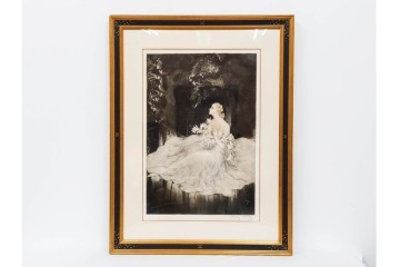 1934年　真作　ルイ・イカール　「リリー」　百合の花に包まれた女性を描いた銅版画　(R-091421)