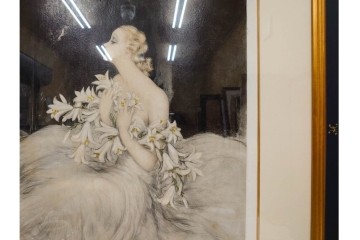 1934年　真作　ルイ・イカール　「リリー」　百合の花に包まれた女性を描いた銅版画　(R-091421)