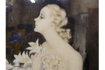 1934年　真作　ルイ・イカール　「リリー」　百合の花に包まれた女性を描いた銅版画　(R-091421)