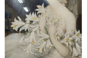 1934年　真作　ルイ・イカール　「リリー」　百合の花に包まれた女性を描いた銅版画　(R-091421)