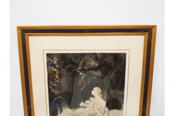 1934年　真作　ルイ・イカール　「リリー」　百合の花に包まれた女性を描いた銅版画　(R-091421)