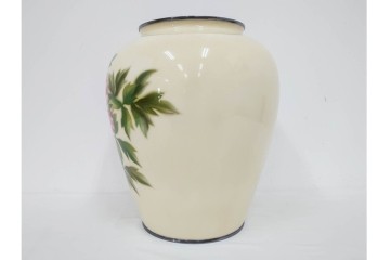 安藤七宝　高さ約37cm　牡丹が描かれた純銀縁の花瓶　(R-091427)