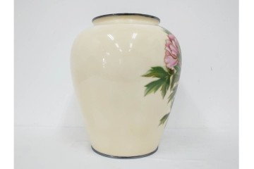 安藤七宝　高さ約37cm　牡丹が描かれた純銀縁の花瓶　(R-091427)