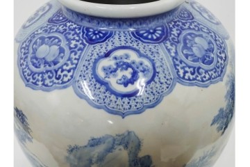 時代物　明治期　伊万里　高さ約60cm　緻密な山水図が描かれた染付の花瓶　(R-091430)