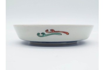 江戸期　古伊万里　染錦　直径約12cm(4寸)　瓢箪と魚を描いた小皿3枚セット　(R-091432)