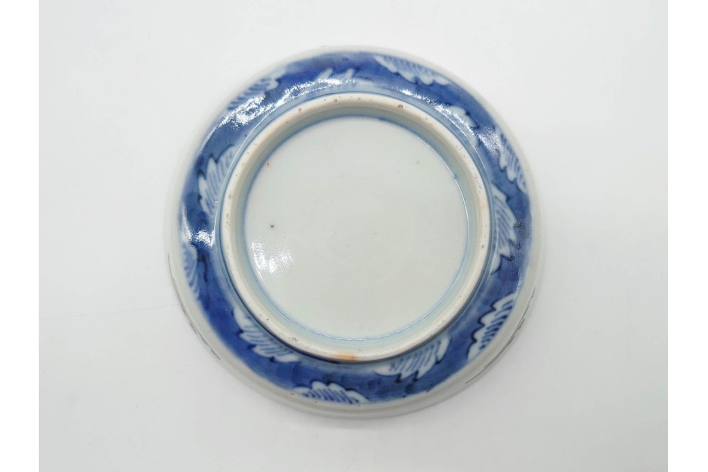 江戸期　古伊万里　染錦　直径約12cm(4寸)　瓢箪と魚を描いた小皿3枚セット　(R-091432)