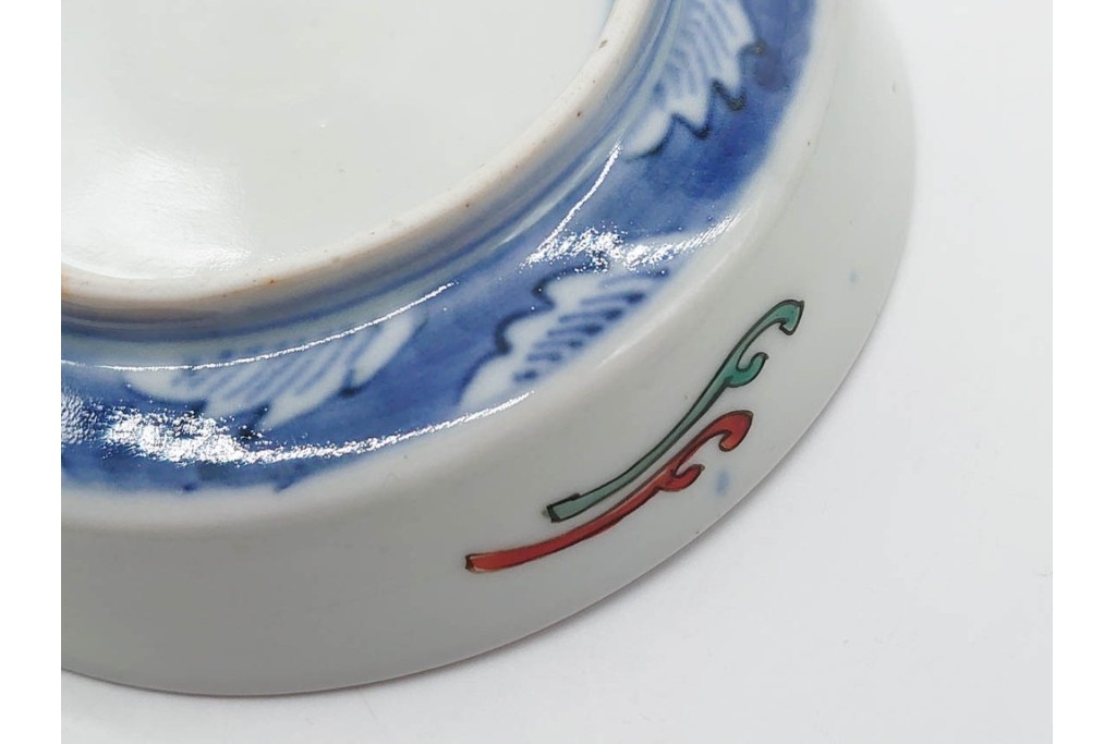 江戸期　古伊万里　染錦　直径約12cm(4寸)　瓢箪と魚を描いた小皿3枚セット　(R-091432)