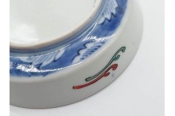 江戸期　古伊万里　染錦　直径約12cm(4寸)　瓢箪と魚を描いた小皿3枚セット　(R-091432)