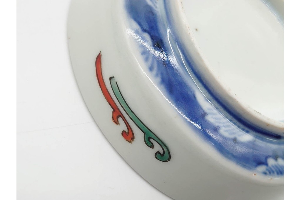 江戸期　古伊万里　染錦　直径約12cm(4寸)　瓢箪と魚を描いた小皿3枚セット　(R-091432)