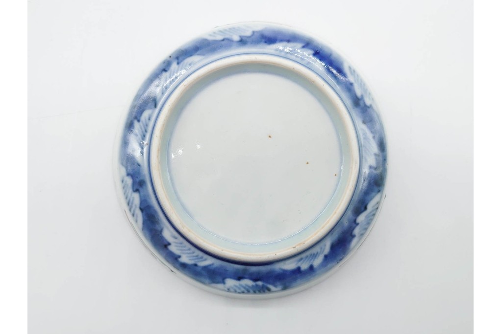 江戸期　古伊万里　染錦　直径約12cm(4寸)　瓢箪と魚を描いた小皿3枚セット　(R-091432)
