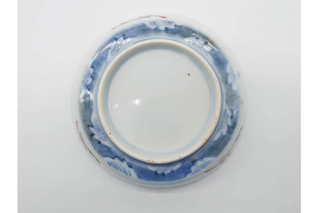 江戸期　古伊万里　染錦　直径約12cm(4寸)　瓢箪と魚を描いた小皿3枚セット　(R-091432)