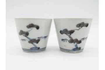江戸期　古伊万里　染付　松竹梅文のそば猪口5点セット　(R-091433)