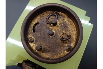 東洋時計・精工舎　ウランガラスが目を引くゼンマイ式置時計3点セット　(R-091439)