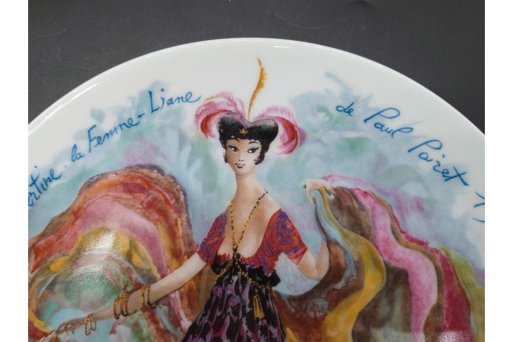 フランス　LIMOGES(リモージュ)　アンリ・ダルソー社　色鮮やかな女性の装いを描いたプレート6枚セット　(R-091441)
