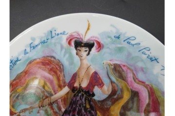 フランス　LIMOGES(リモージュ)　アンリ・ダルソー社　色鮮やかな女性の装いを描いたプレート6枚セット　(R-091441)