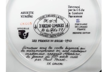 フランス　LIMOGES(リモージュ)　アンリ・ダルソー社　色鮮やかな女性の装いを描いたプレート6枚セット　(R-091441)