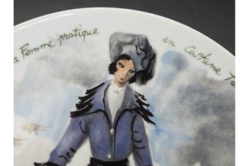 フランス　LIMOGES(リモージュ)　アンリ・ダルソー社　色鮮やかな女性の装いを描いたプレート6枚セット　(R-091441)