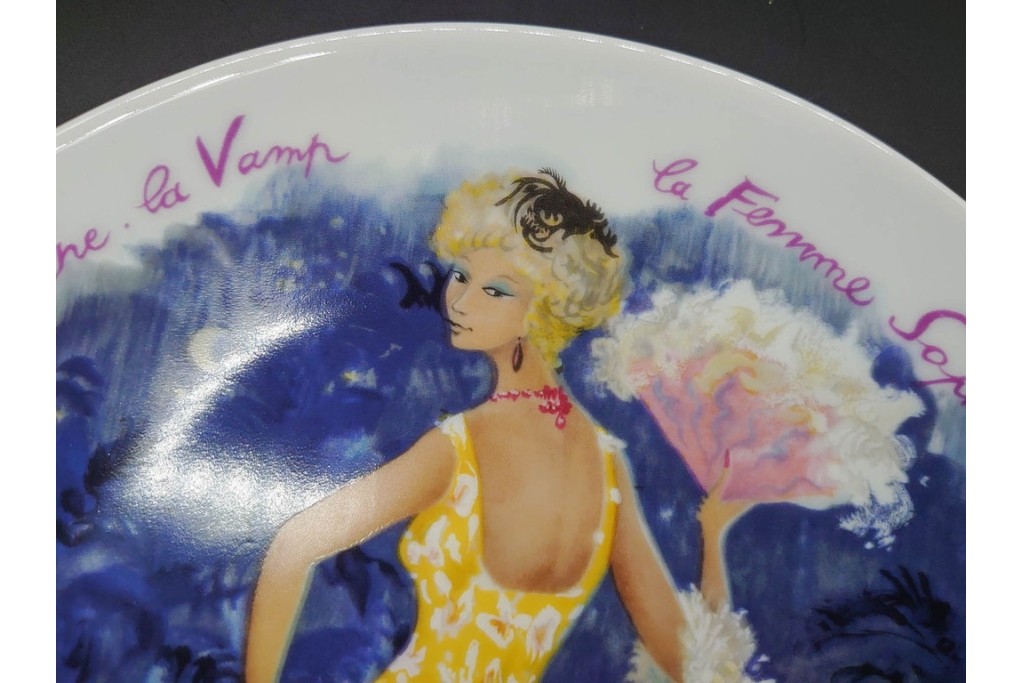 フランス　LIMOGES(リモージュ)　アンリ・ダルソー社　色鮮やかな女性の装いを描いたプレート6枚セット　(R-091441)