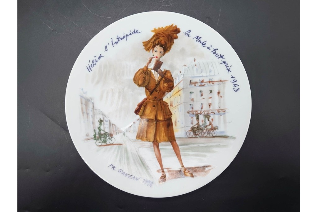 フランス　LIMOGES(リモージュ)　アンリ・ダルソー社　色鮮やかな女性の装いを描いたプレート6枚セット　(R-091441)