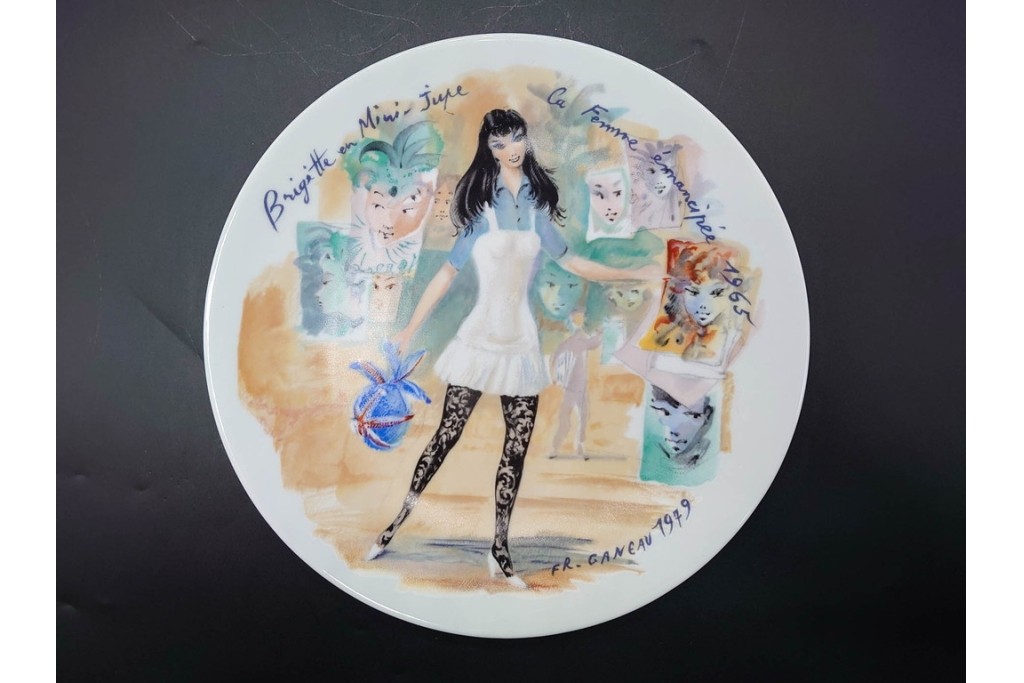 フランス　LIMOGES(リモージュ)　アンリ・ダルソー社　色鮮やかな女性の装いを描いたプレート6枚セット　(R-091441)
