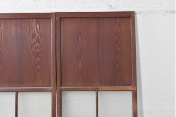アンティーク建具　昭和初期　幅狭サイズ　ダイヤ模様のプレスガラスがレトロなガラス戸3枚セット　(R-091450)