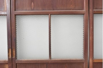 アンティーク建具　昭和初期　幅狭サイズ　ダイヤ模様のプレスガラスがレトロなガラス戸3枚セット　(R-091450)
