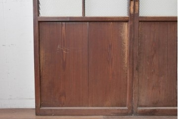 アンティーク建具　昭和初期　幅狭サイズ　ダイヤ模様のプレスガラスがレトロなガラス戸3枚セット　(R-091450)