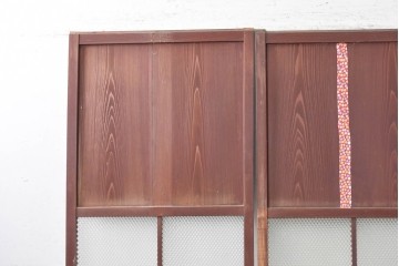 アンティーク建具　昭和初期　幅狭サイズ　ダイヤ模様のプレスガラスがレトロなガラス戸3枚セット　(R-091450)