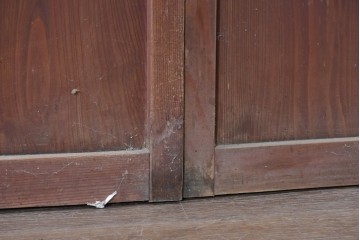 アンティーク建具　昭和初期　幅狭サイズ　ダイヤ模様のプレスガラスがレトロなガラス戸3枚セット　(R-091450)